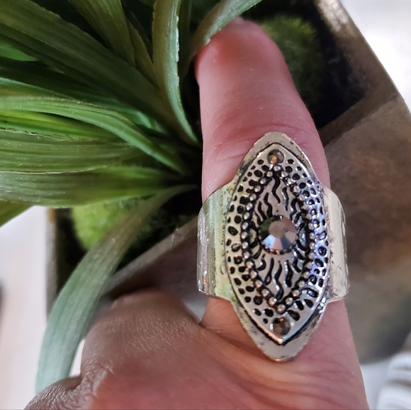 Antique Silver Tone Stretch Band Ring Marquise Shape 💥3 for $24💥 - Picture 10 of 15